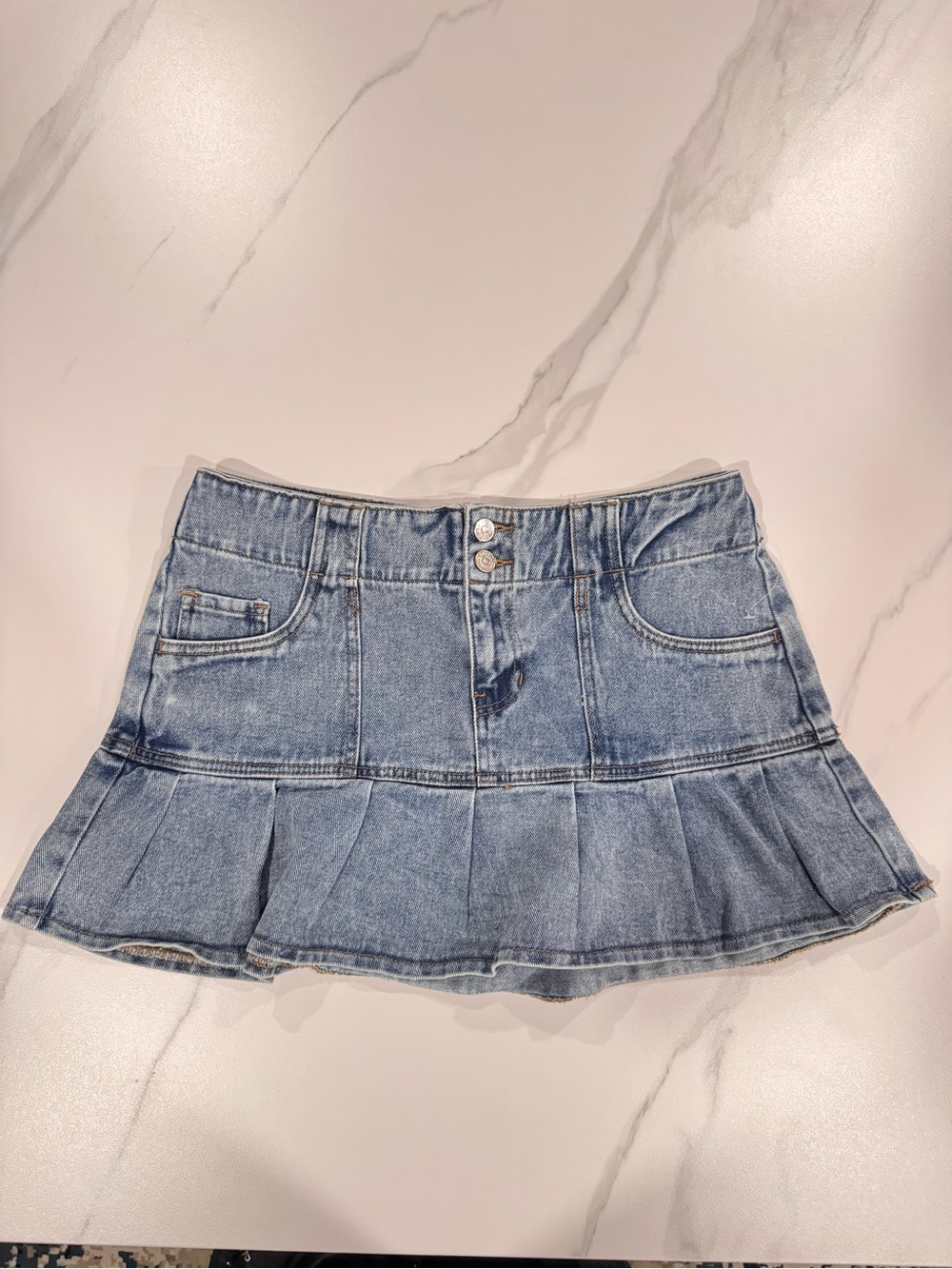 PacSun Light Blue Denim Pleated Mini Skirt